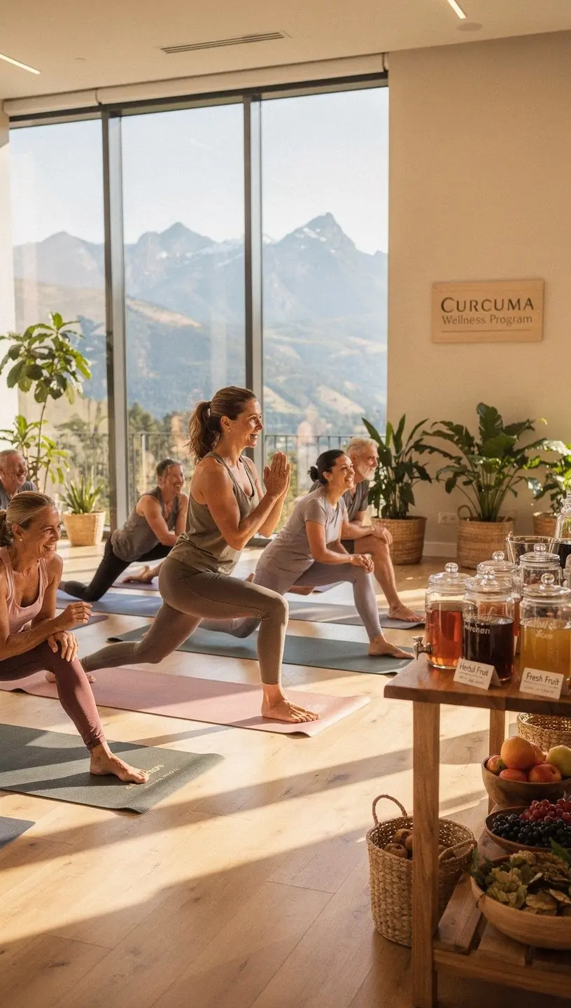 Una mujer practicando yoga al aire libre rodeada de naturaleza.